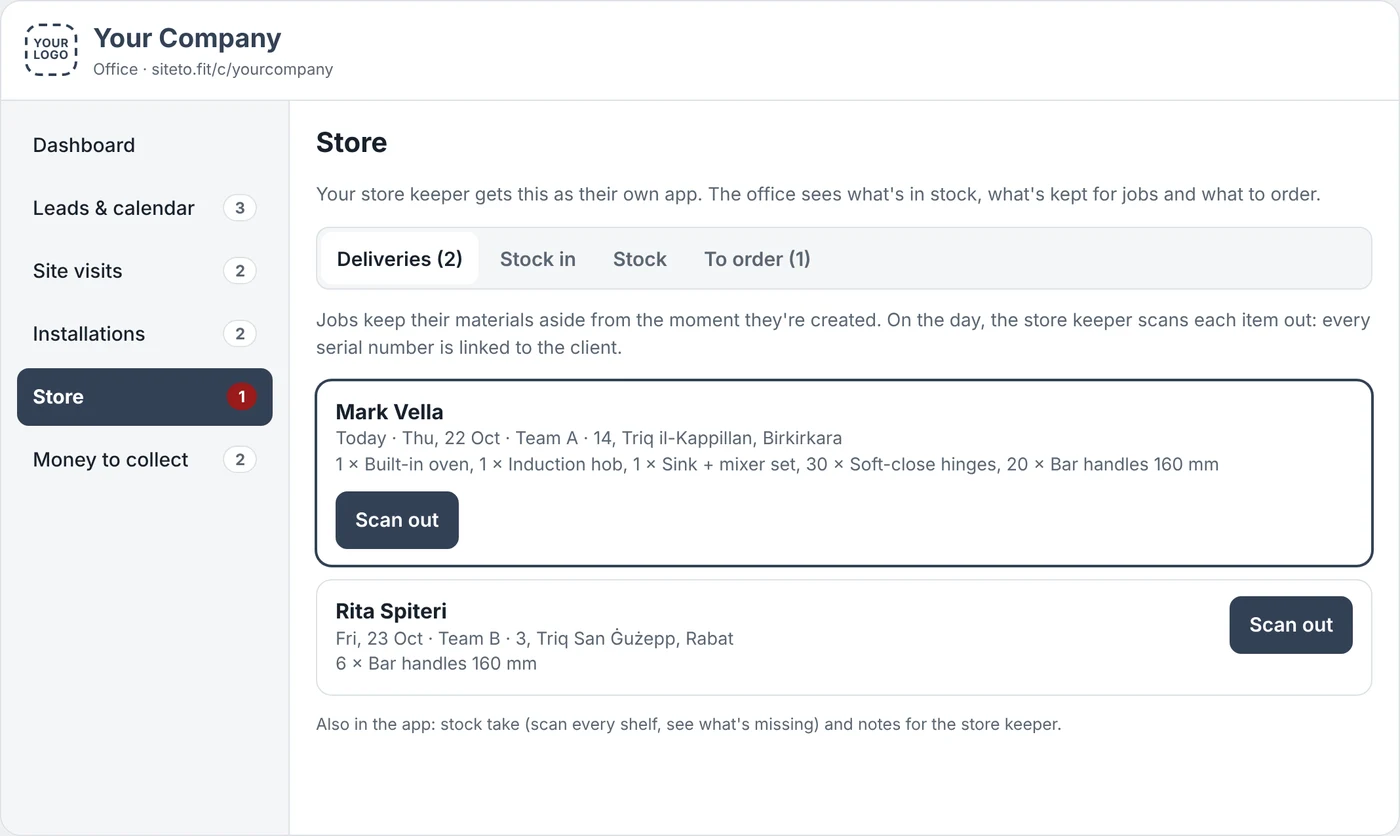 Store deliveries screen with jobs waiting to be scanned out